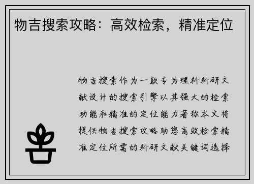 物吉搜索攻略：高效检索，精准定位