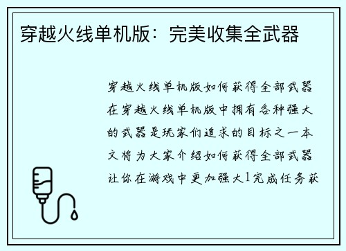 穿越火线单机版:完美收集全武器